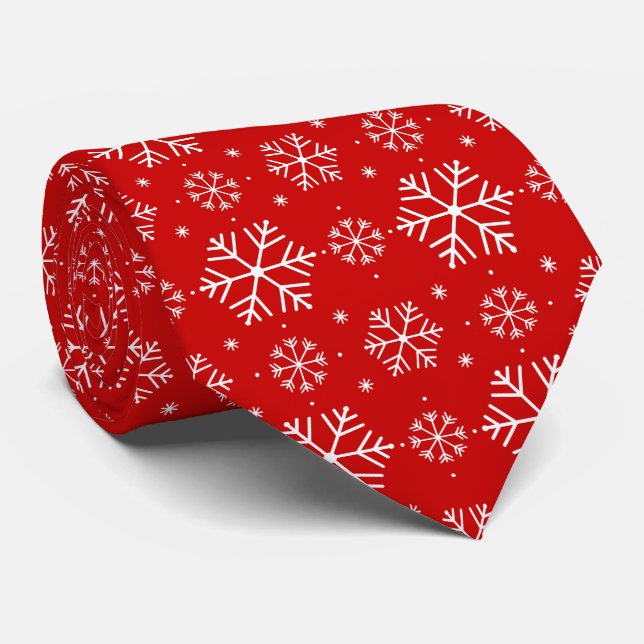 White Snowflakes on Red Background Christmas Tie (Rolled)