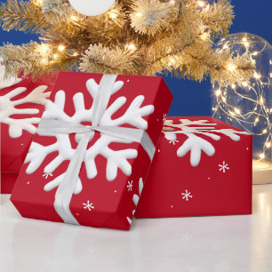 White snowflakes on red background Christmas Wrapping Paper