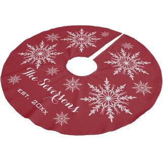 White Snowflakes on Red Brushed Polyester Tree Skirt