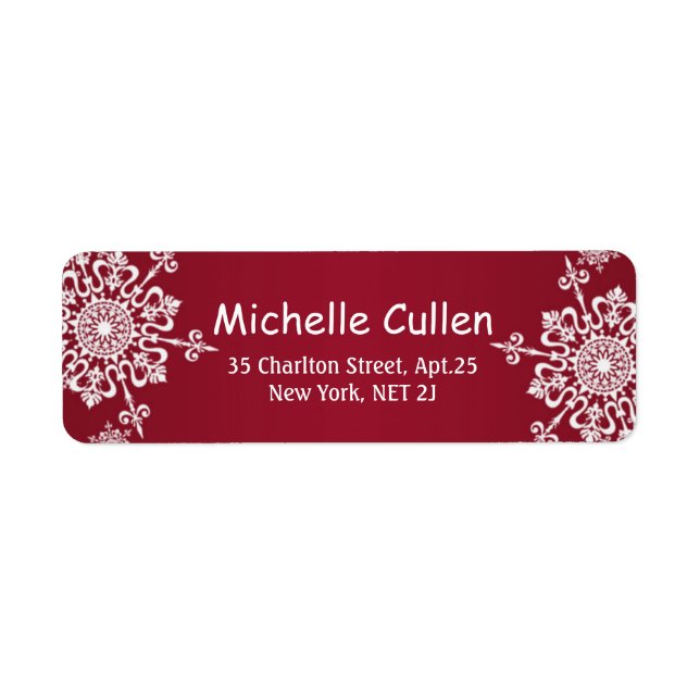 White snowflakes on red Christmas Address Labels (Front)