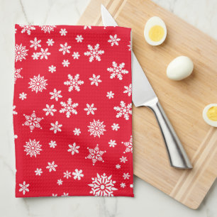 White Snowflakes on Red Christmas Tea Towel