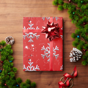 White Snowflakes on Red Christmas Wrapping Paper