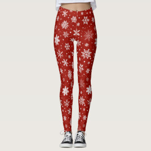 White Snowflakes on Red Leggings