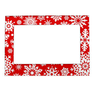 White snowflakes on red magnetic frame