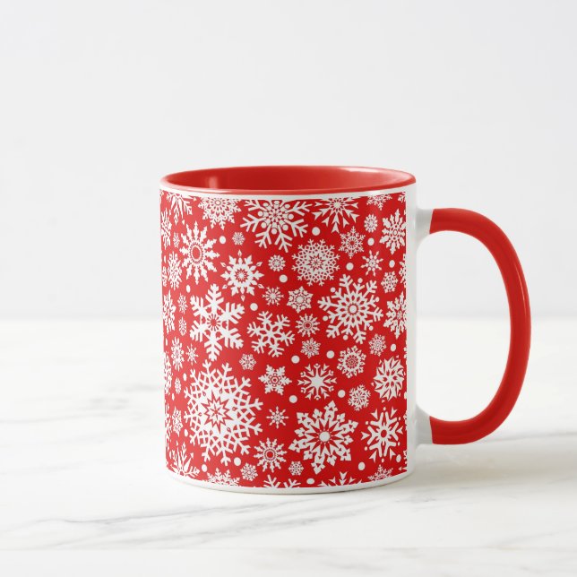 White snowflakes on red mug (Right)
