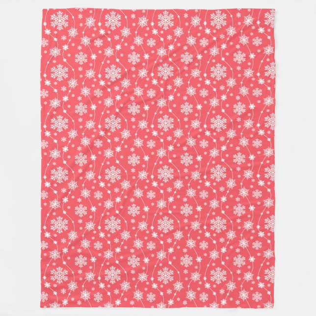 White Snowflakes On Red Pattern Fleece Blanket (Front)