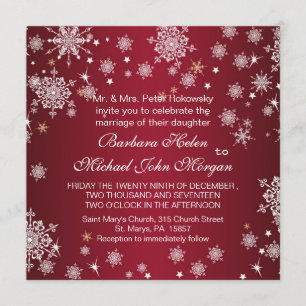 White snowflakes on red Wedding Invitation