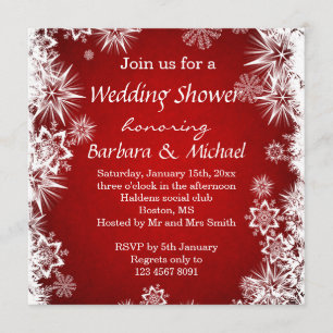 White snowflakes on red Wedding Shower Invitation