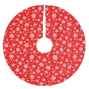 White Snowflakes on Red Winter Pattern Brushed Polyester Tree Skirt