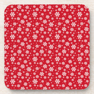 White Snowflakes on red Winter Pattern Coaster