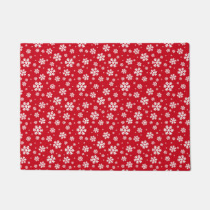White Snowflakes on red Winter Pattern Doormat