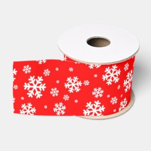 White Snowflakes on Red Winter Pattern Grosgrain Ribbon