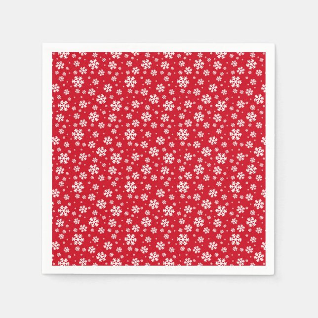 White Snowflakes on red Winter Pattern Napkin (Front)