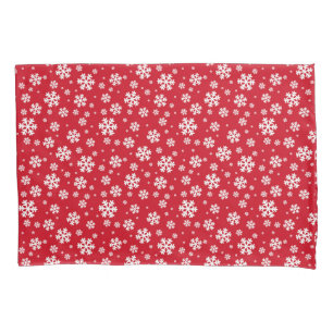 White Snowflakes on red Winter Pattern Pillowcase