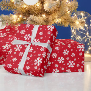 White Snowflakes on red Winter Pattern Wrapping Paper