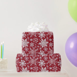 White snowflakes on Red Wrapping Paper