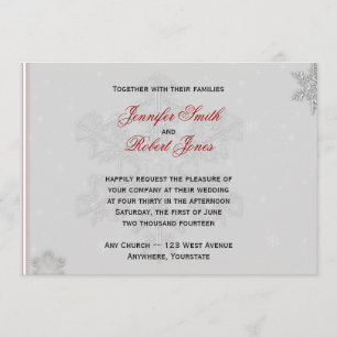 White Snowflakes on Silver Wedding Invitation