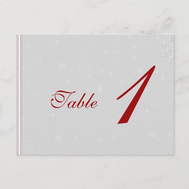 White Snowflakes on Silver Wedding Table Number Postcard (Front)