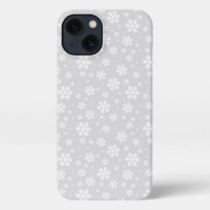 White Snowflakes on Silver Winter Pattern iPhone 13 Case