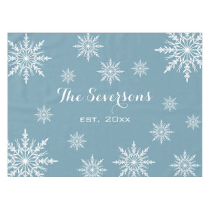 White Snowflakes on Slate Blue Winter Holiday Tablecloth