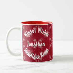 White Snowflakes on Traditional Red Two-Tone Coffee Mug