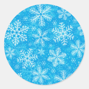 White snowflakes pattern classic round sticker