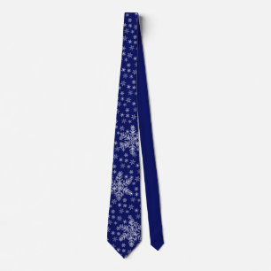 White Snowflakes Pattern on Dark Blue Neck Tie
