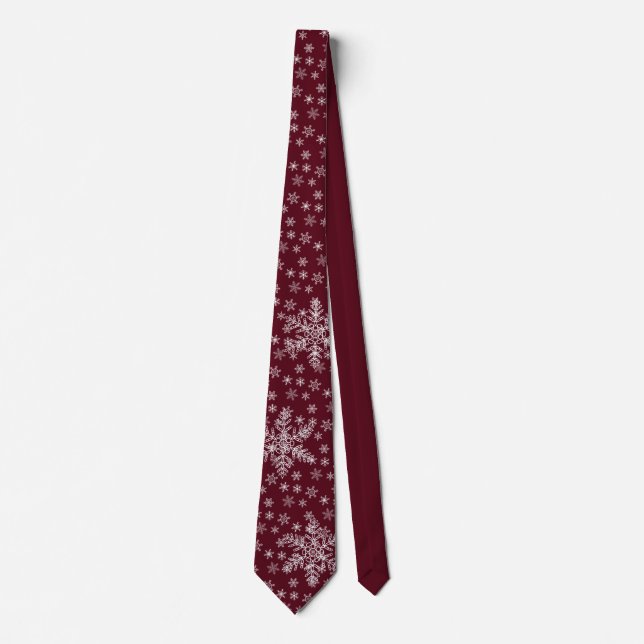 White Snowflakes Pattern on Dark Red Tie (Front)