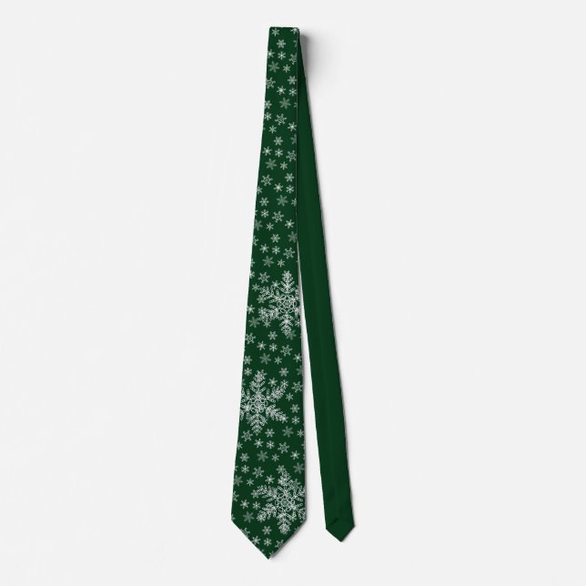 White Snowflakes Pattern on Deep Forest Green Tie (Front)