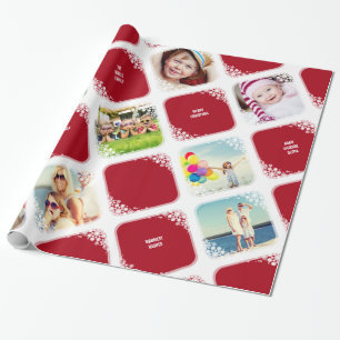 White Snowflakes Photo Collage Christmas Gift Wrap