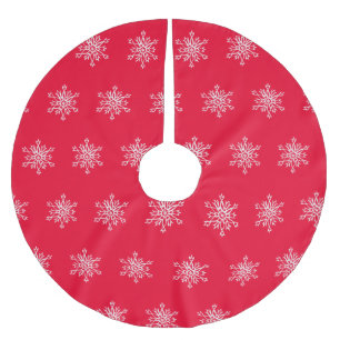 White Snowflakes Red Background Custom Tree Skirt
