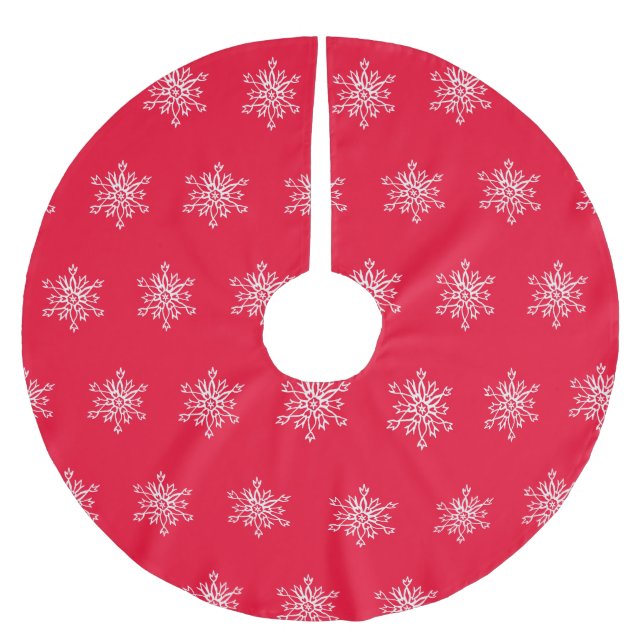 White Snowflakes Red Background Custom Tree Skirt (Front)