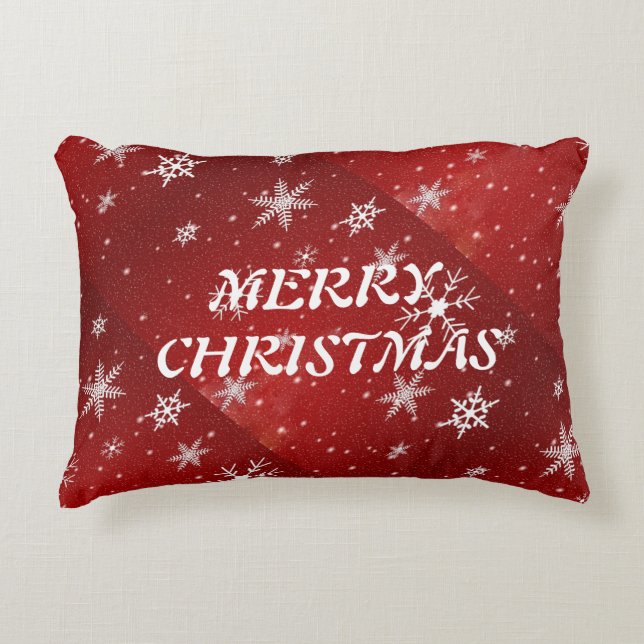 White Snowflakes Red Background Pillow (Front)