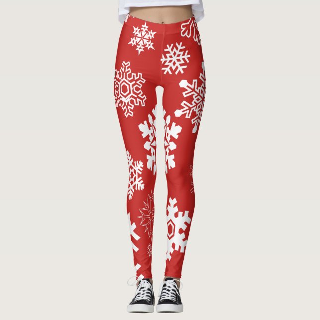 White Snowflakes - Red Leggings (Front)