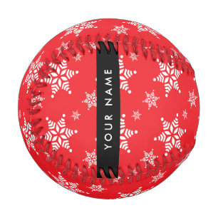 White Snowflakes, Red, Your name, Personalise Baseball