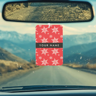 White Snowflakes, Red, Your name, Personalise Car Air Freshener