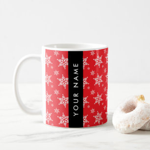 White Snowflakes, Red, Your name, Personalise Coffee Mug