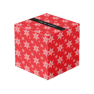 White Snowflakes, Red, Your name, Personalise Cube