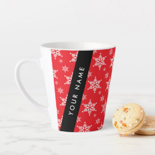 White Snowflakes, Red, Your name, Personalise Latte Mug