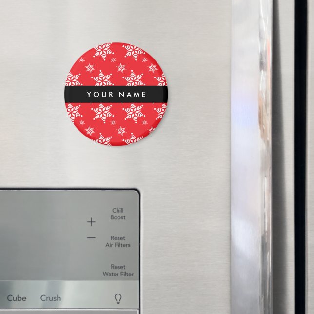 White Snowflakes, Red, Your name, Personalise Magnet (In Situ (Fridge))