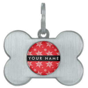 White Snowflakes, Red, Your name, Personalise Pet ID Tag