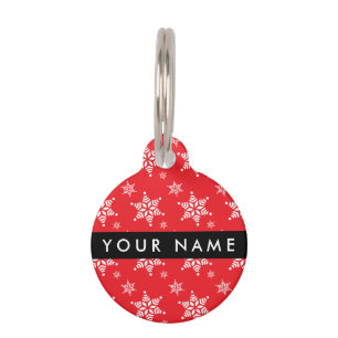 White Snowflakes, Red, Your name, Personalise Pet Tag
