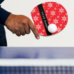 White Snowflakes, Red, Your name, Personalise Ping Pong Paddle