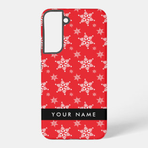 White Snowflakes, Red, Your name, Personalise Samsung Galaxy Case