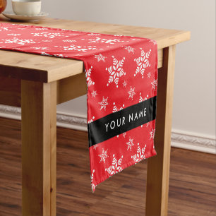 White Snowflakes, Red, Your name, Personalise Short Table Runner