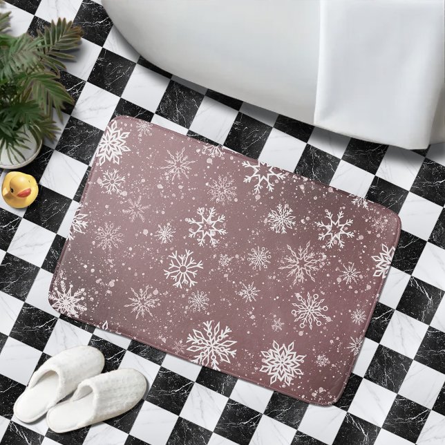 White Snowflakes Rose Pink Bath Mat (Creator Uploaded)