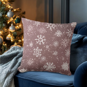 White Snowflakes Rose Pink Cushion