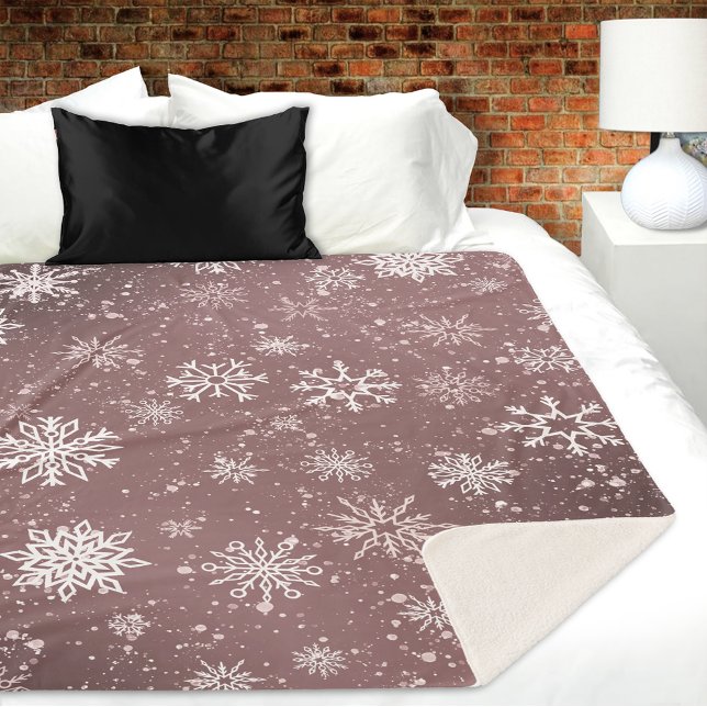 White Snowflakes Rose Pink Sherpa Blanket (Creator Uploaded)