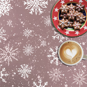White Snowflakes Rose Pink Tablecloth