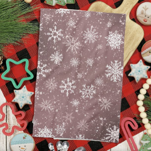 White Snowflakes Rose Pink Tea Towel